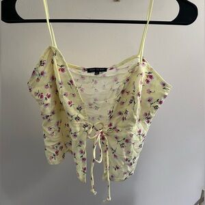 Floral Print Front Tie Tank Top